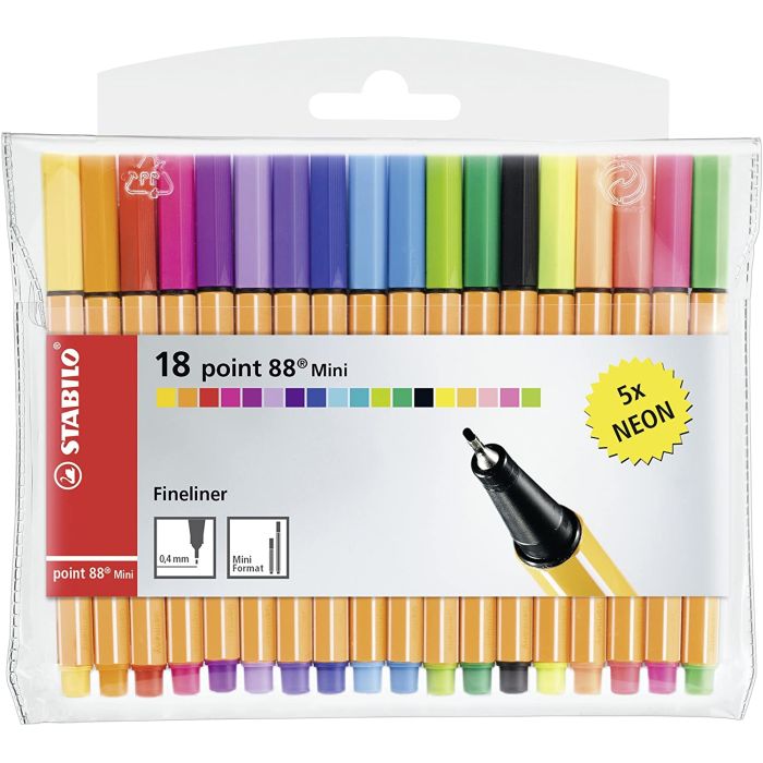 STABILO Lot de 18 stylos feutres Fluo - Fineliner point 88 Mini