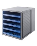 Photo Module de classement - 5 tiroirs ouverts - Gris / Bleu : HAN KARMA 14018-16