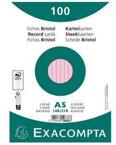 Fiches Bristol lignées sous film - 148 x 210 mm - Rose EXACOMPTA Lot de 100