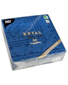 Photo Lot de 50 serviettes en papier - Bleu - 400 x 400 mm : PAPSTAR ROYAL Collection Ornements Image
