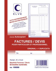 Facturier et Devis Micro-entrepreneur Carnet Elve 19550