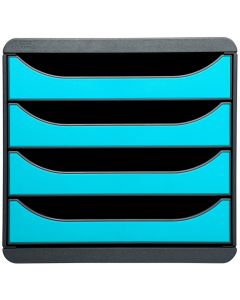 310782D EXACOMPTA Caisson à 4 tiroirs - Big Box - Gris Noir/Bleu turquoise