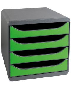 310795D EXACOMPTA : Caisson à 4 tiroirs - Big Box - Gris Noir/vert pomme