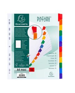 EXACOMPTA : Jeu de 12 intercalaires carte blanche et onglets couleurs plastifiés 4312E