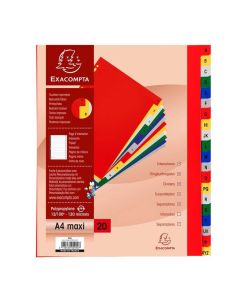 Jeu de 20 Intercalaires Alphabétiques en PP - Assortiment - 245 x 297 mm - A4 maxi EXACOMPTA
