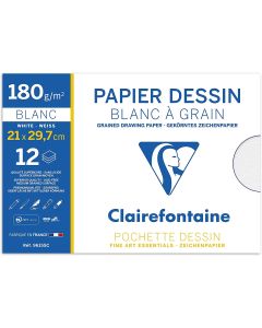 12 feuilles de papier dessin à grain 180 g/m² - 210 x 297 mm - Blanc : CLAIREFONTAINE Photo