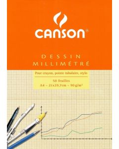 Bloc de 50 feuilles de papier Millimétré à trait orange - A4 : CANSON Image