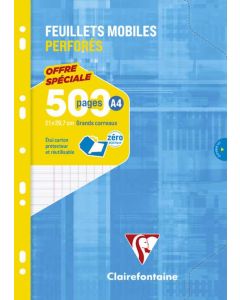 CLAIREFONTAINE Feuilles mobiles Grands Carreaux A4 Lot de 500 pages