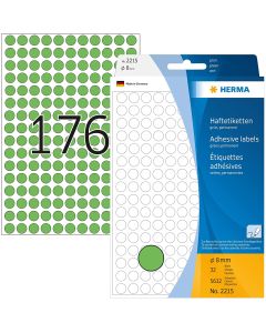 Etiquettes adhésives rondes - 8 mm - Vert : HERMA Lot de 5632 Image