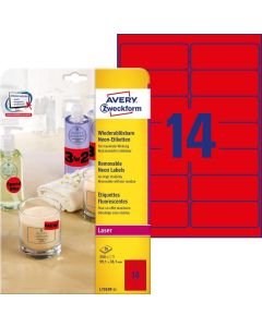 Étiquettes adhésives - 99,1 x 38,1 mm - Rouge fluo : AVERY Lot de 350 Image
