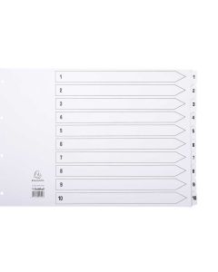 Jeu de 10 Intercalaires numériques en carte blanche - 1 à 10 - 430 x 297 mm A3 : EXACOMPTA