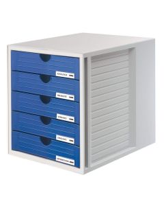 Photo Module de classement - 5 tiroirs - Gris / Bleu : HAN 1450-14