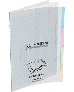 Cahier 140 pages 4 en 1 - Grands carreaux - 17 x 22 cm - Polypro Incolore CONQUERANT