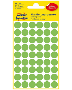 Photo Pastilles adhésives 12 mm - Vert fluo AVERY Lot de 270 Étiquettes rondes