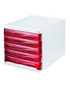 photo Bloc de rangement - 5 tiroirs - Blanc/Rouge transparent : HELIT H6129420