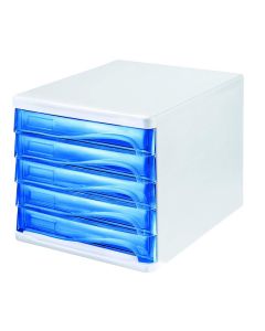 Photo Bloc de rangement - 5 tiroirs - Blanc/Bleu transparent : HELIT H6129430