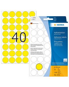 Photo HERMA : Lot de 1280 étiquettes adhésives rondes - 19,0  mm - Jaune