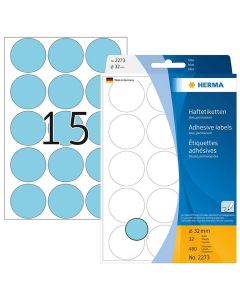 Photo HERMA : Lot de 480 étiquettes adhésives rondes - 32,0  mm - Bleu