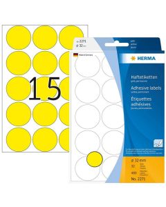 Photo Etiquettes adhésives rondes - 32 mm - Jaune HERMA